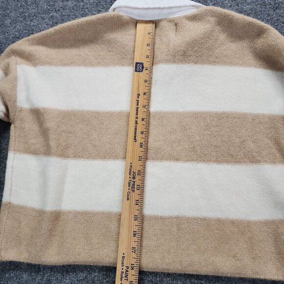 American Eagle Tan/Cream Striped Collared 3/4 Button Up Sweater XS Preppy Boxy - Picture 11 of 16